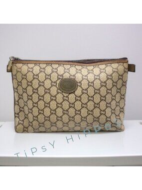 Rare Vintage Gucci Plus Monogram Clutch - Clean Fabric Interior